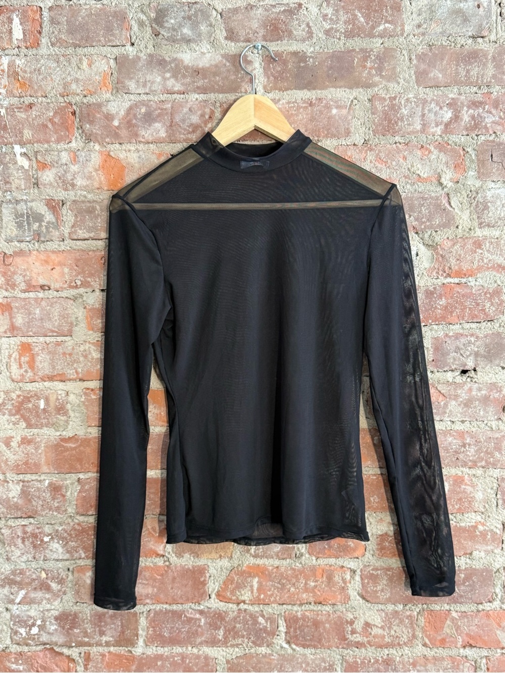 Women's Black Sheer Mesh Long-Sleeve Top